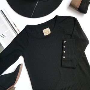 Chaser Thermal Open Neck Button Sleeve Raglan T